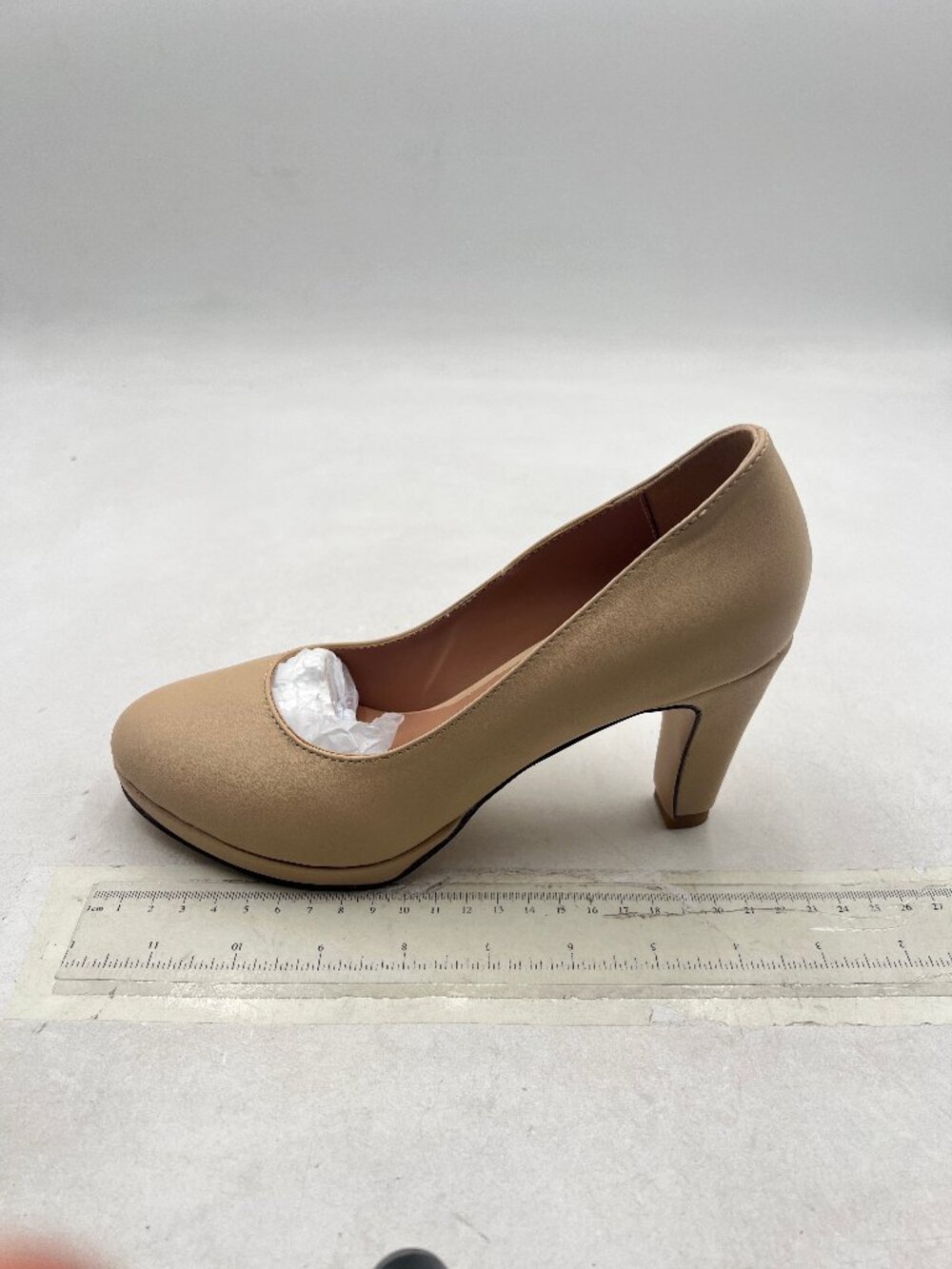 miss left Nude Low Platform Chunky High Heel Slip On Closed Round Toe Pump